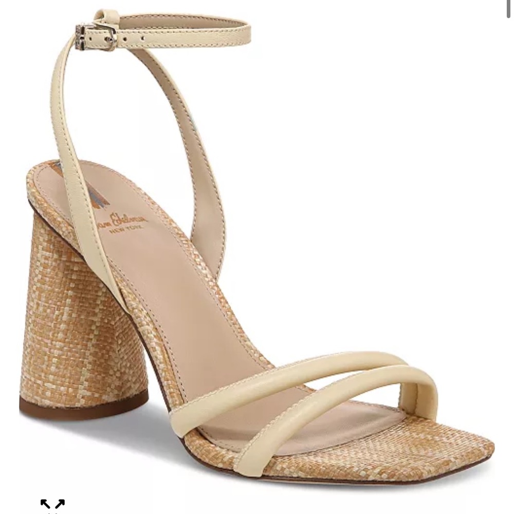 Sam Edelman Beige Woven Block Heel Ankle-Strap Sandal Size 8
